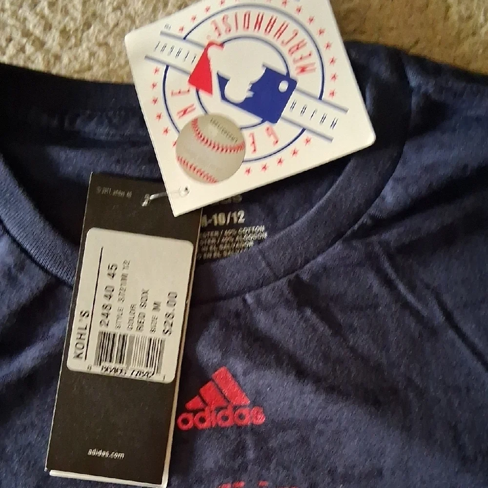 New Adidas Kids Dark Blue Burnout Boston Red Sox Tee